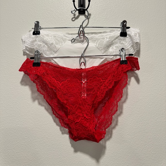 Victoria's Secret Red and White Lace Lingerie Panties Set - Picture 2 of 14